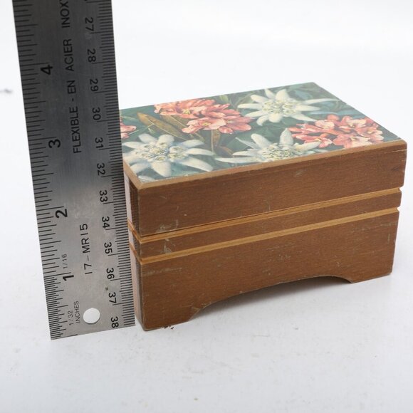 Vintage CEC Swiss Music Box Wood Jewelry Box Switzerland Floral Edelweiss - Picture 7 of 9